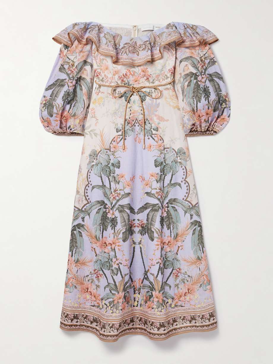 wylie off-the-shoulder belted floral-print linen midi dress