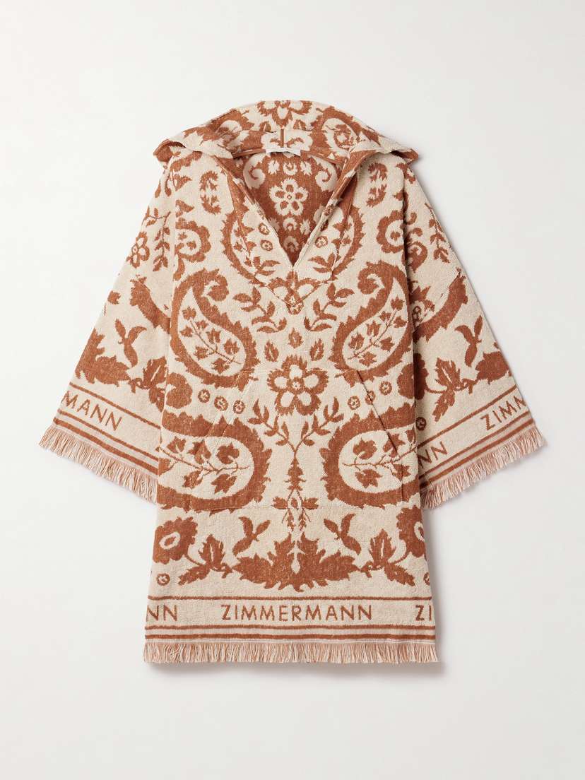 Zimmermann Wylie Hooded Frayed Cotton-terry Jacquard Mini Dress