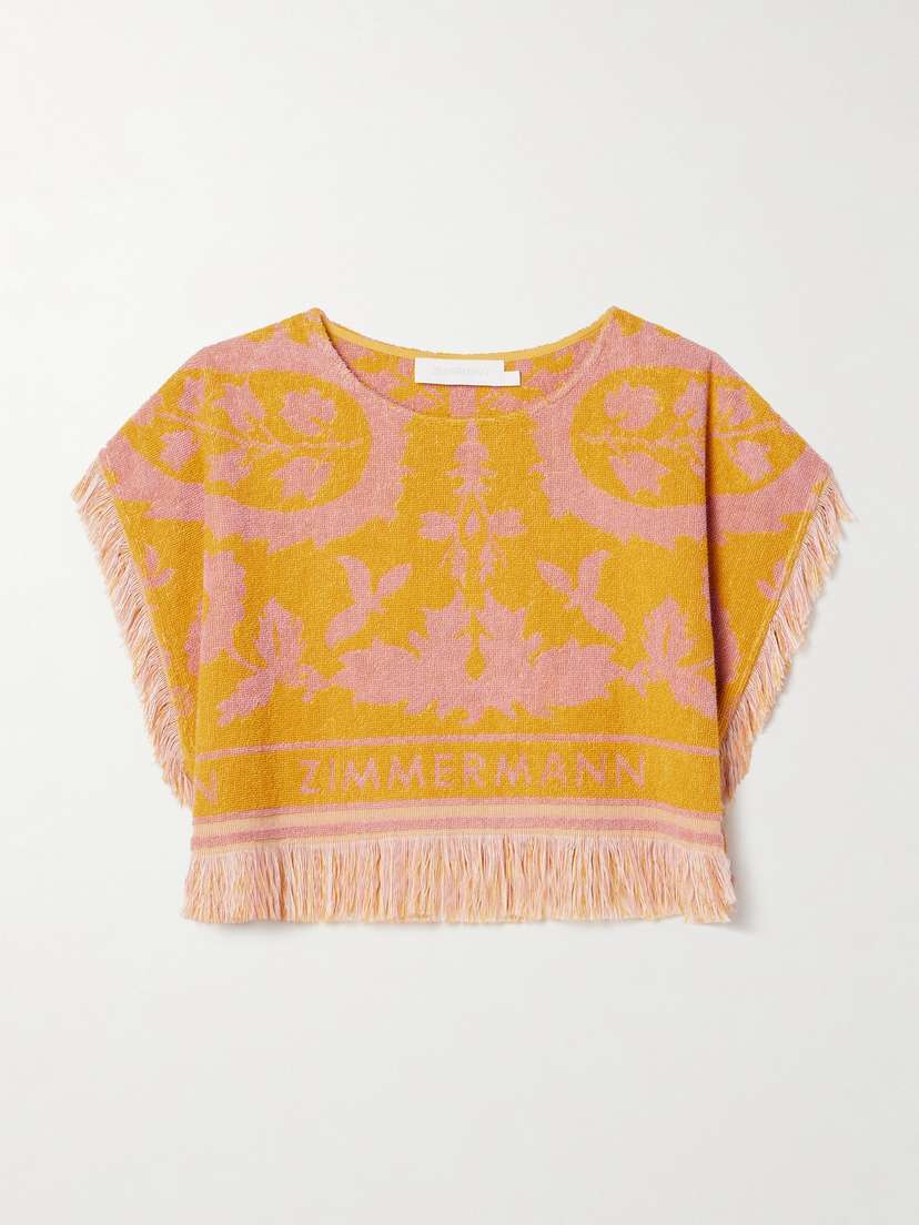Zimmermann Wylie Cropped Frayed Cotton-terry Jacquard Top