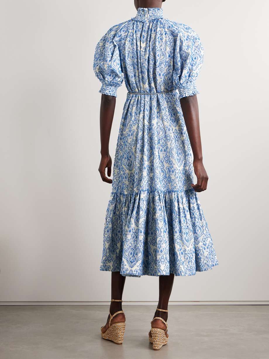 wylie belted tiered embroidered cotton midi dress