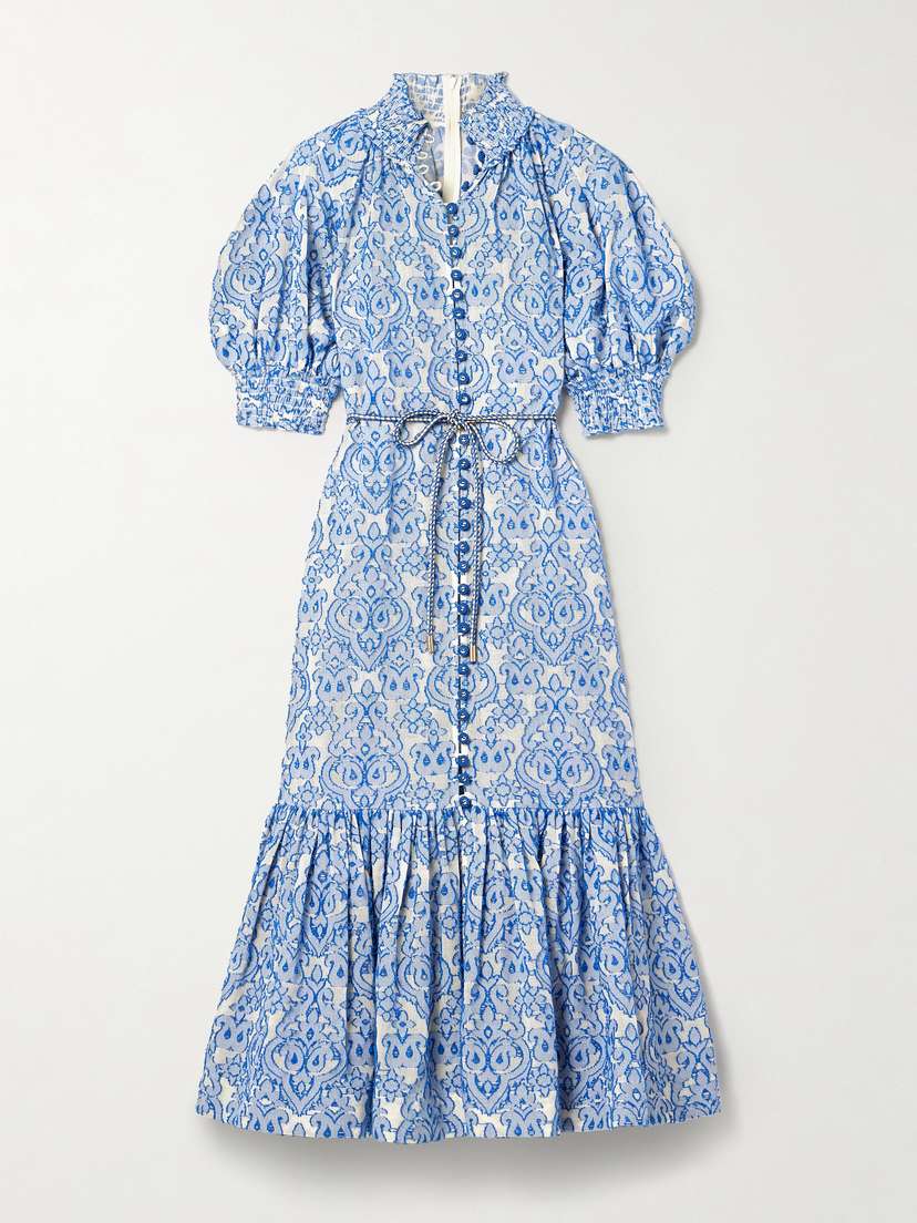 Zimmermann Wylie Belted Tiered Embroidered Cotton Midi Dress