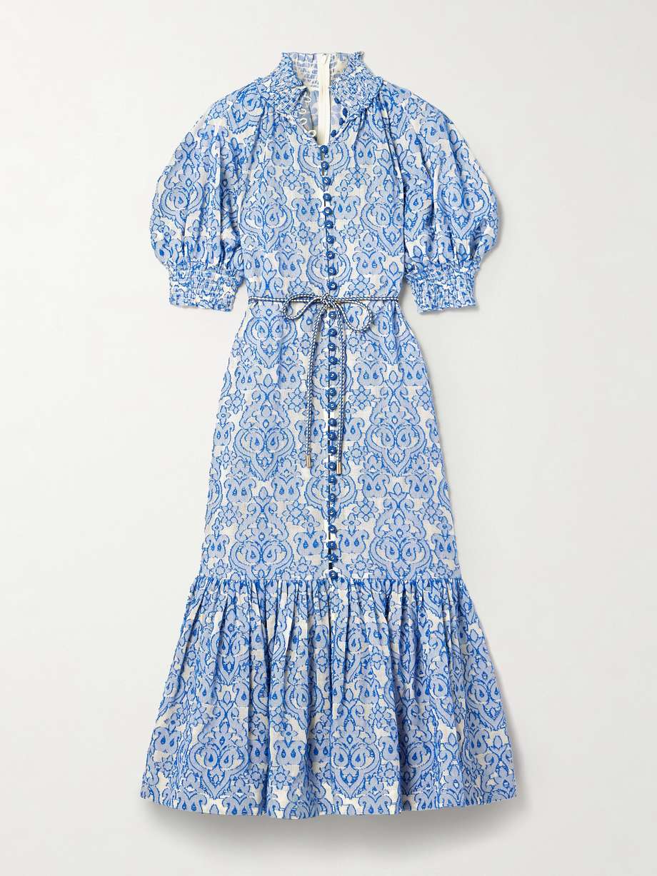 wylie belted tiered embroidered cotton midi dress