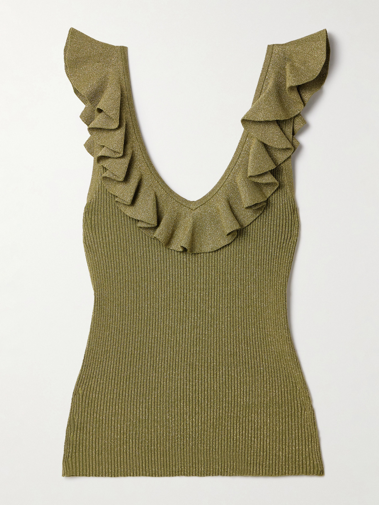 Zimmermann - Wylie Ruffled Metallic Ribbed-knit Top - Green