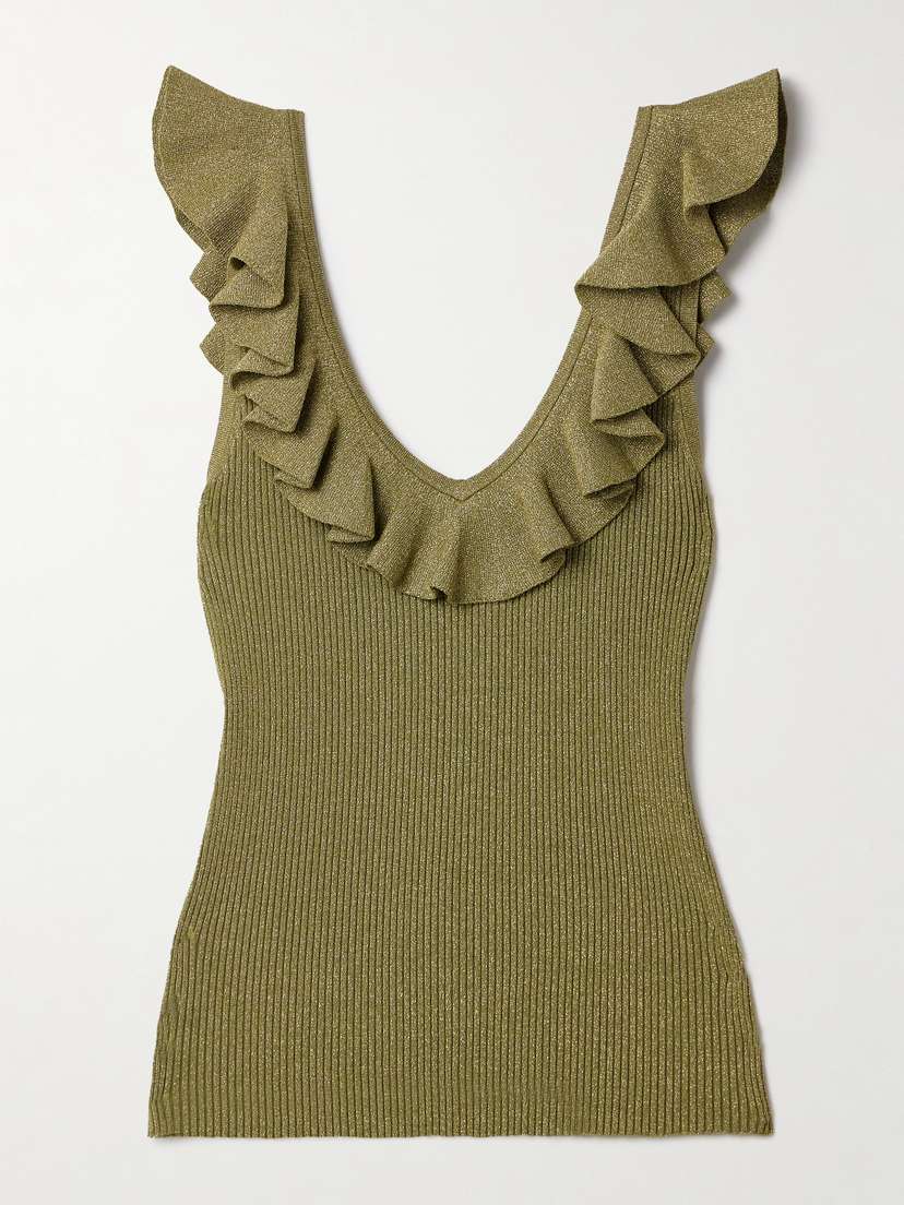 Zimmermann Wylie Ruffled Metallic Ribbed-knit Top
