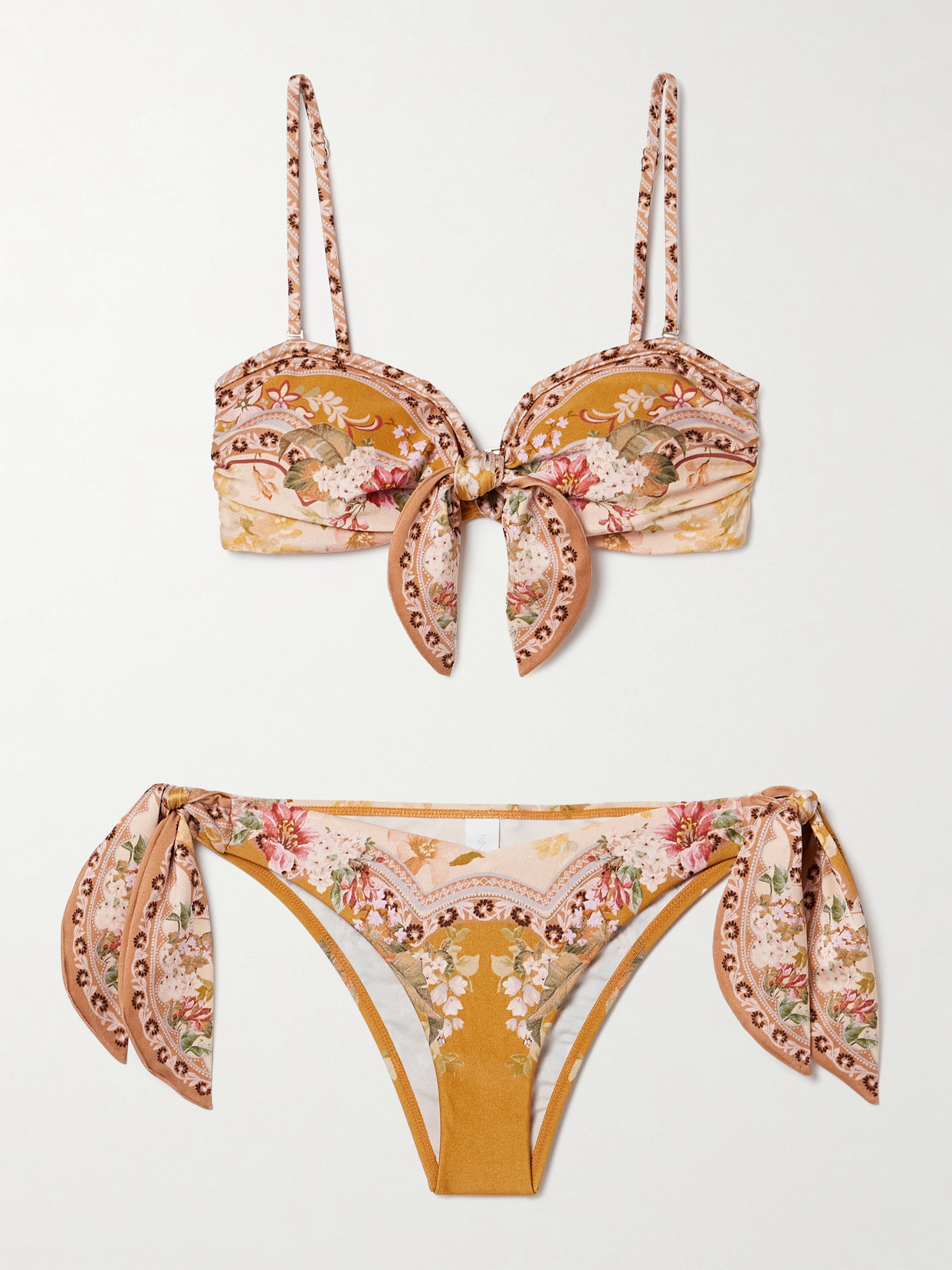 Zimmermann Wylie Scarf Tie Floral Print Bikini In Beige