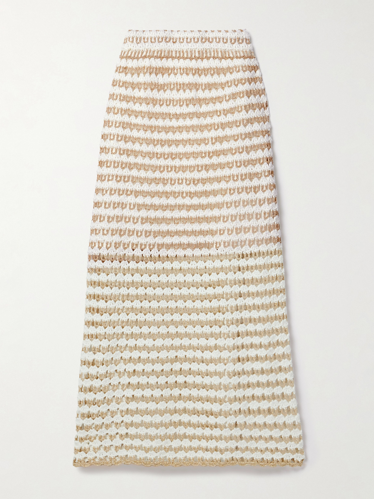 Zimmermann Tallow Striped Crocheted Cotton-blend Midi Skirt In Ivory