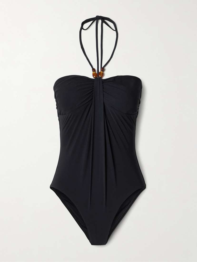 Zimmermann Wylie Embellished Draped Halterneck Swimsuit