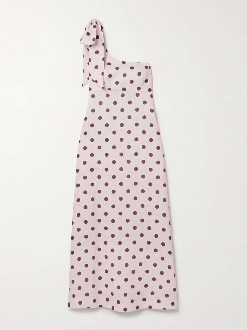 Zimmermann Acacia One-shoulder Bow-embellished Polka-dot Linen Midi Dress