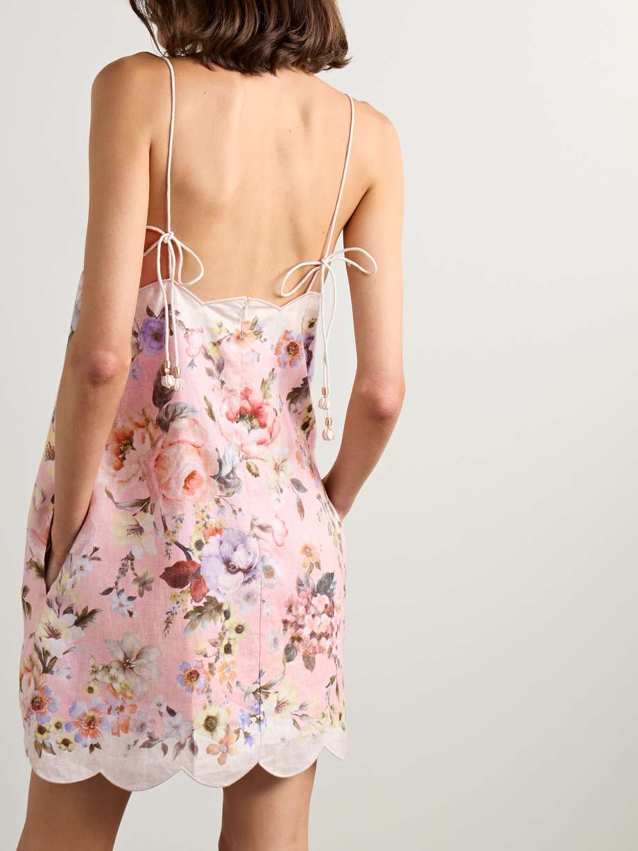 acacia scalloped floral-print linen mini dress