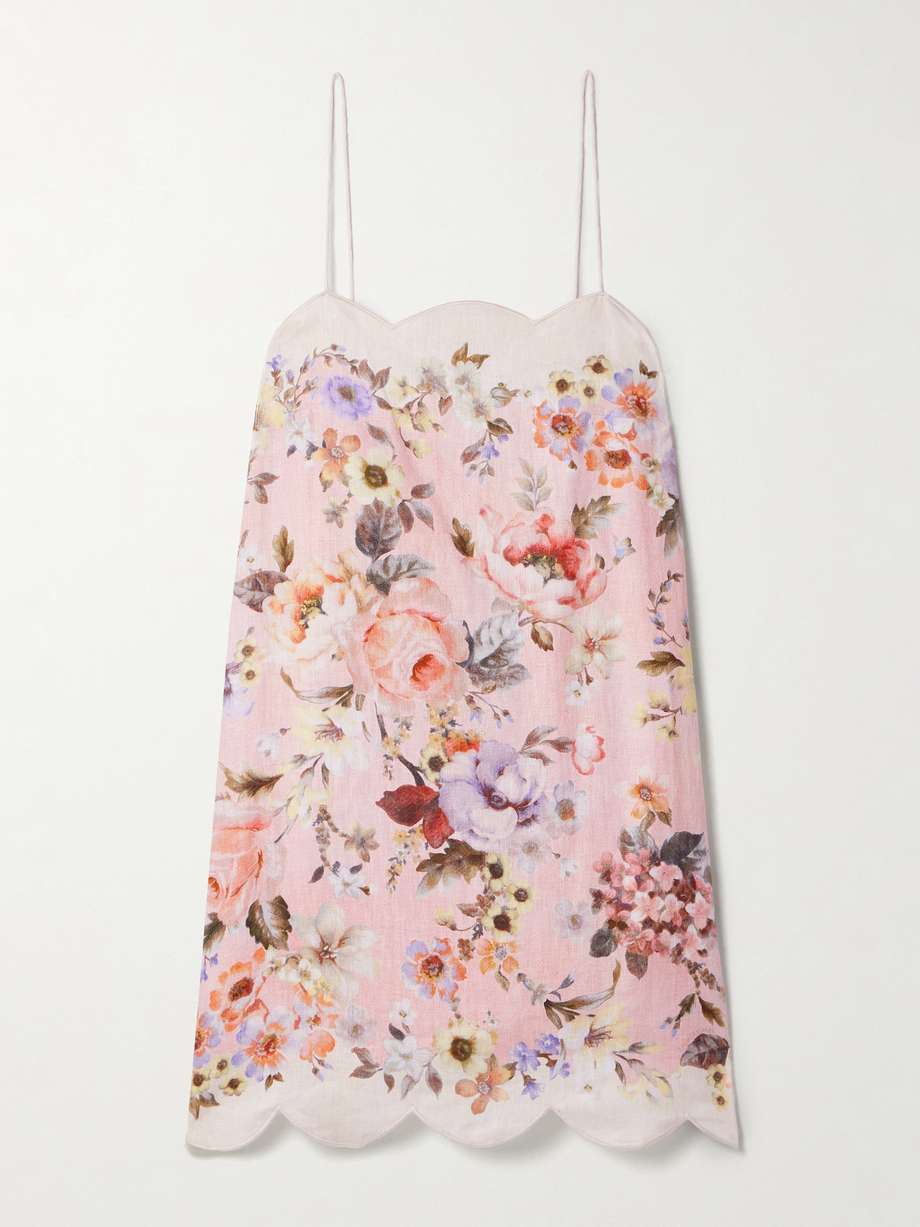 acacia scalloped floral-print linen mini dress