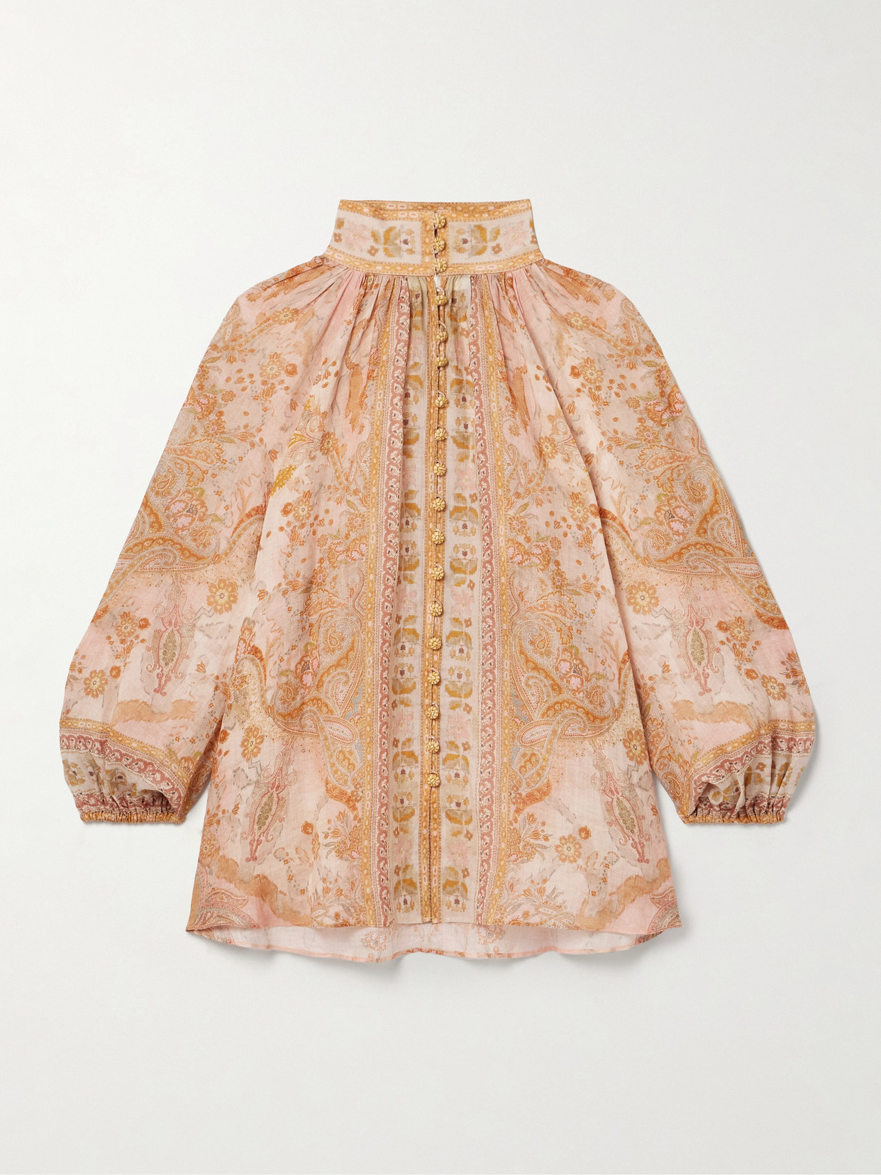 Zimmermann Cream And Pink High Neck Paisley Blouse In Pink