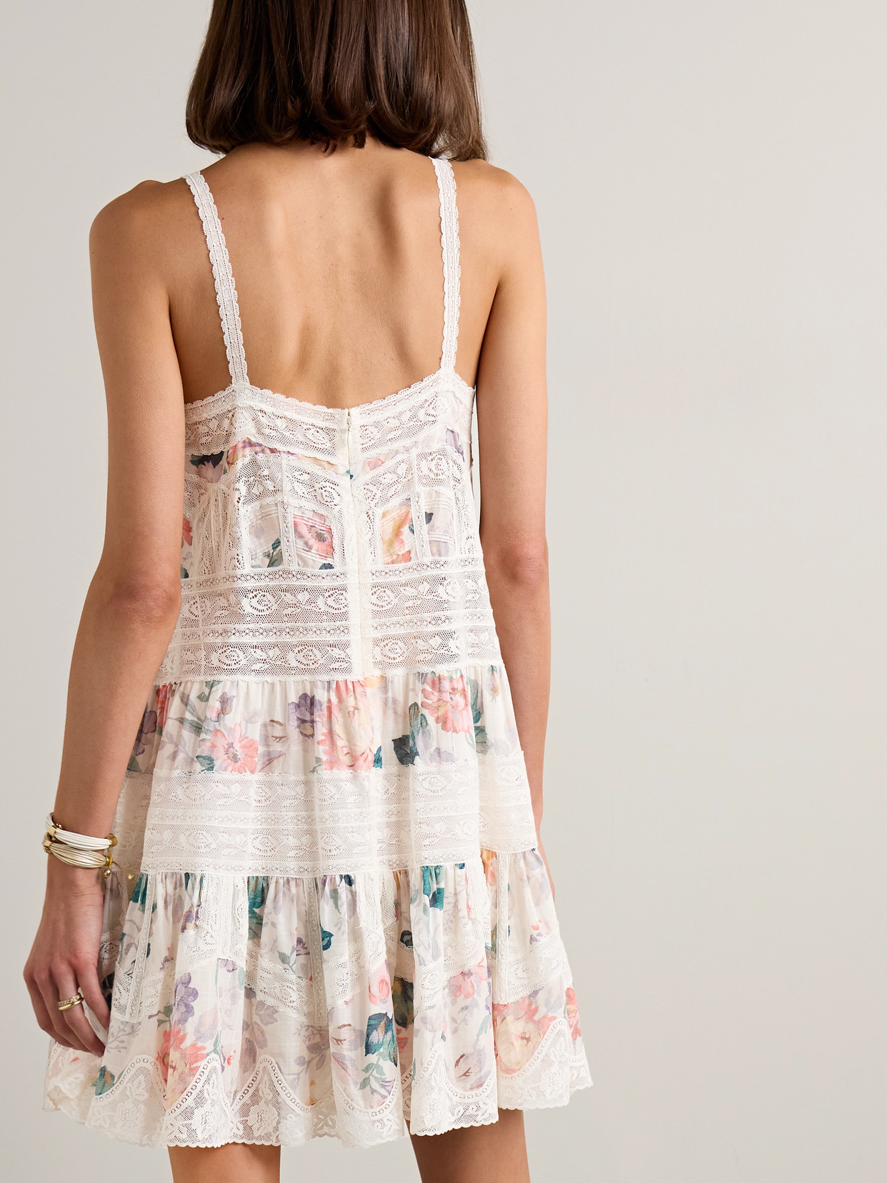 Shop Zimmermann Acacia Lace-trimmed Floral-print Cotton-voile Mini Dress In Cream
