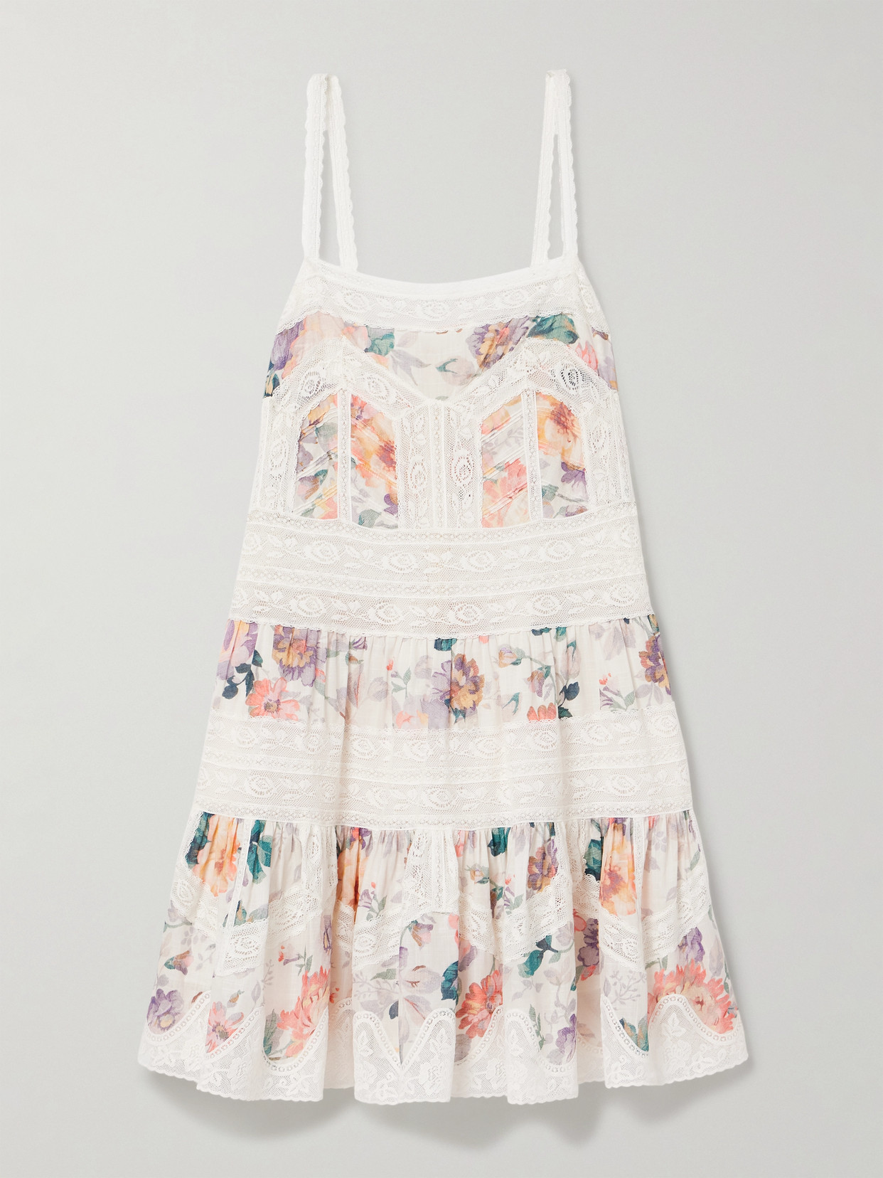 Shop Zimmermann Acacia Lace-trimmed Floral-print Cotton-voile Mini Dress In Cream