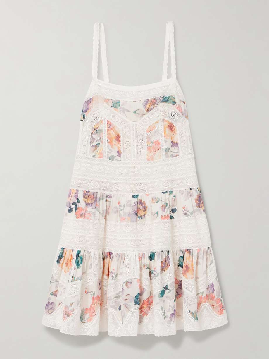 acacia lace-trimmed floral-print cotton-voile mini dress