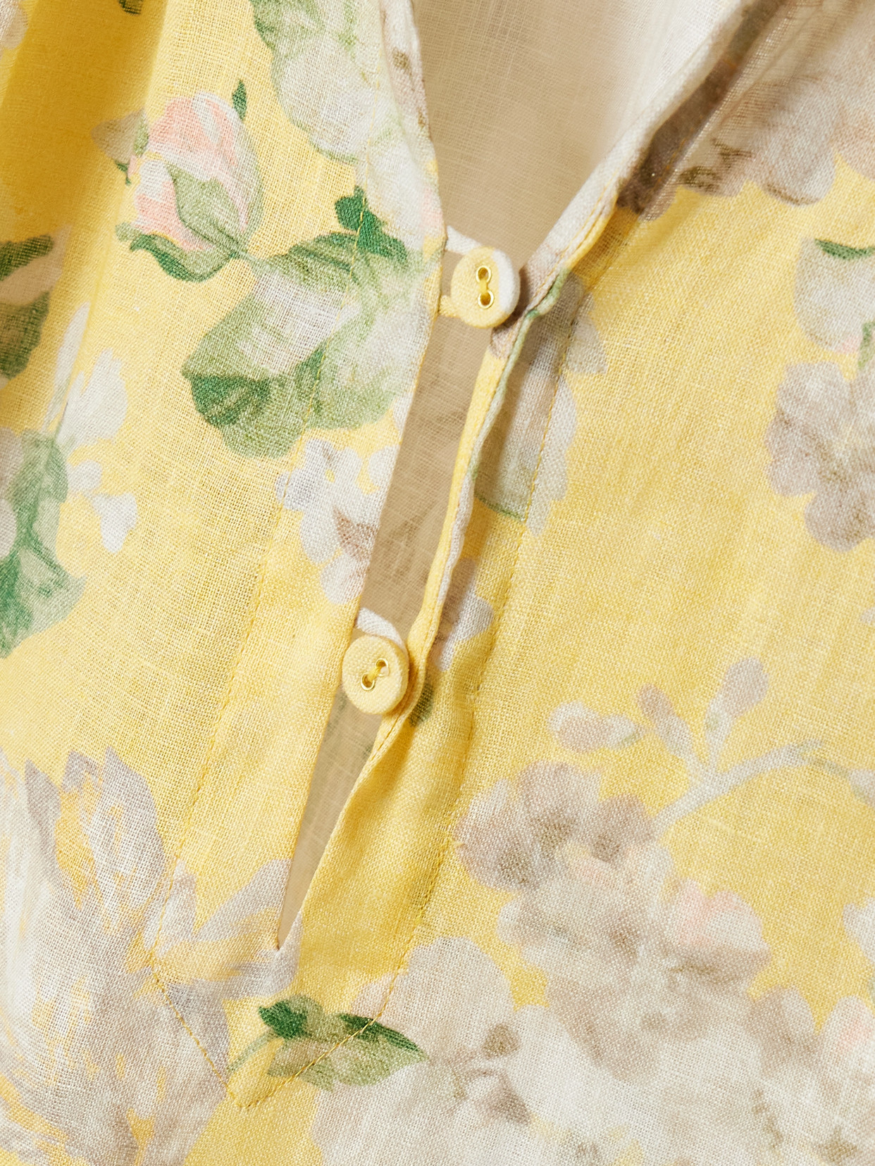 Shop Zimmermann Acacia Tie-neck Broderie Anglaise-trimmed Floral-print Linen Mini Dress In Yellow