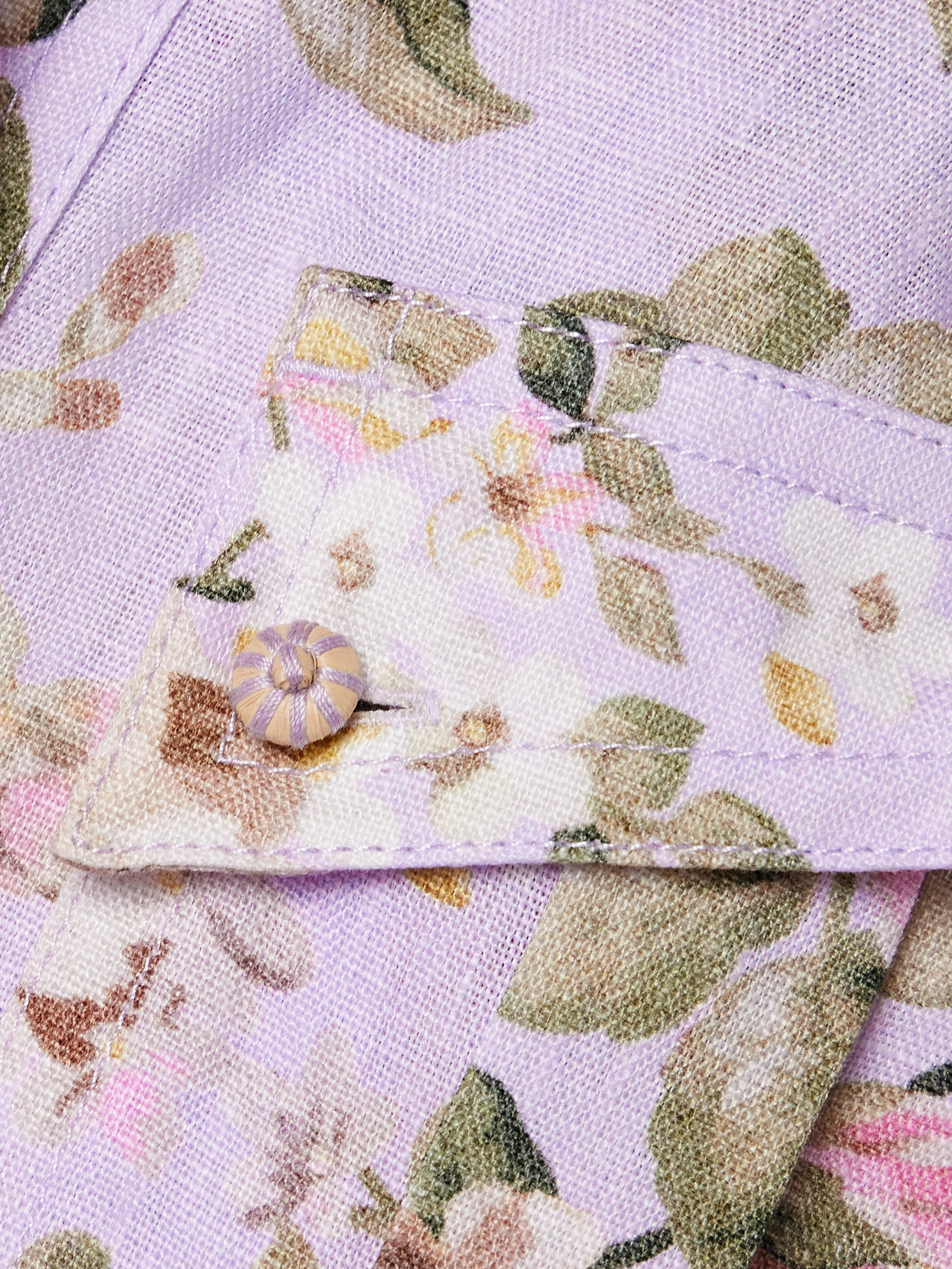Zimmermann Floral Print Linen Playsuit With Belted Waist And Short Sleeves In Purple