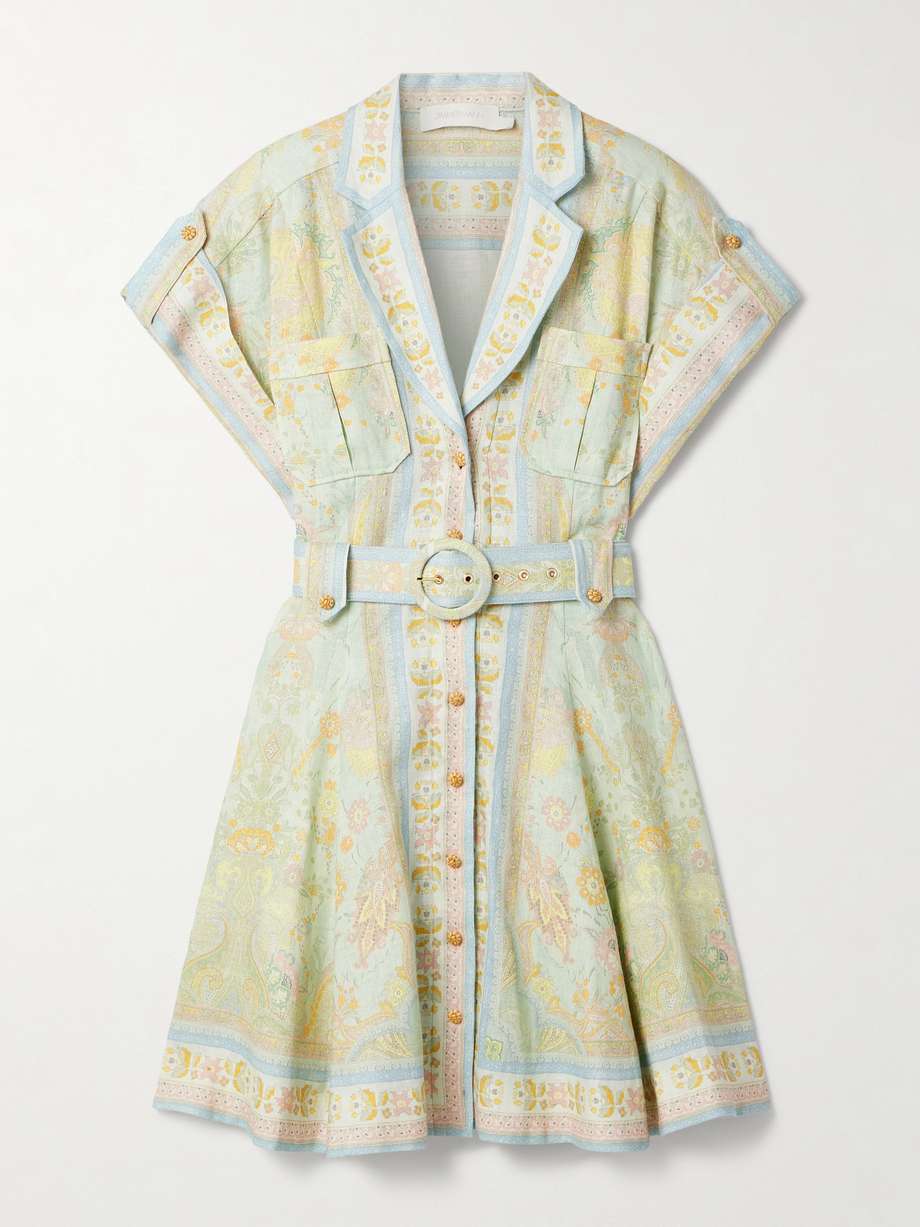 acacia belted paisley-print linen mini shirt dress