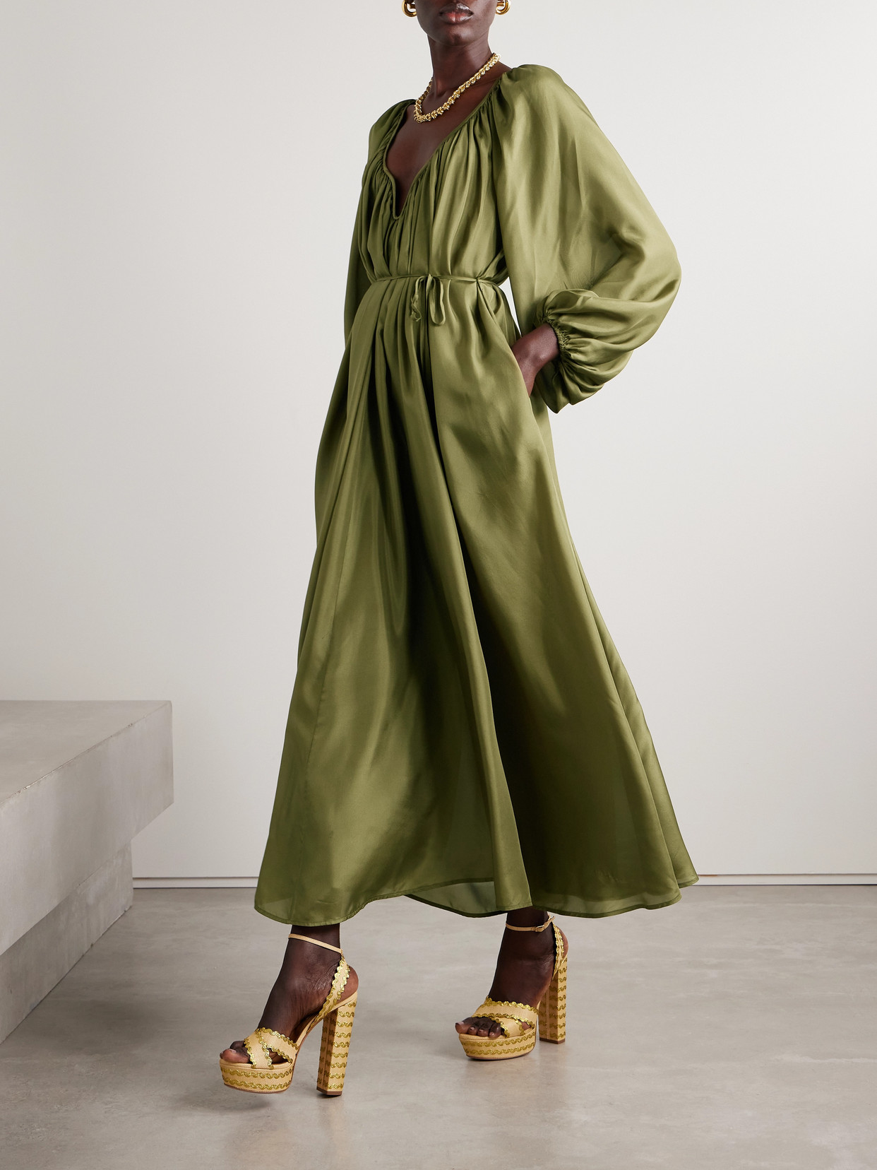 ZIMMERMANN ACACIA BELTED SILK MIDI DRESS
