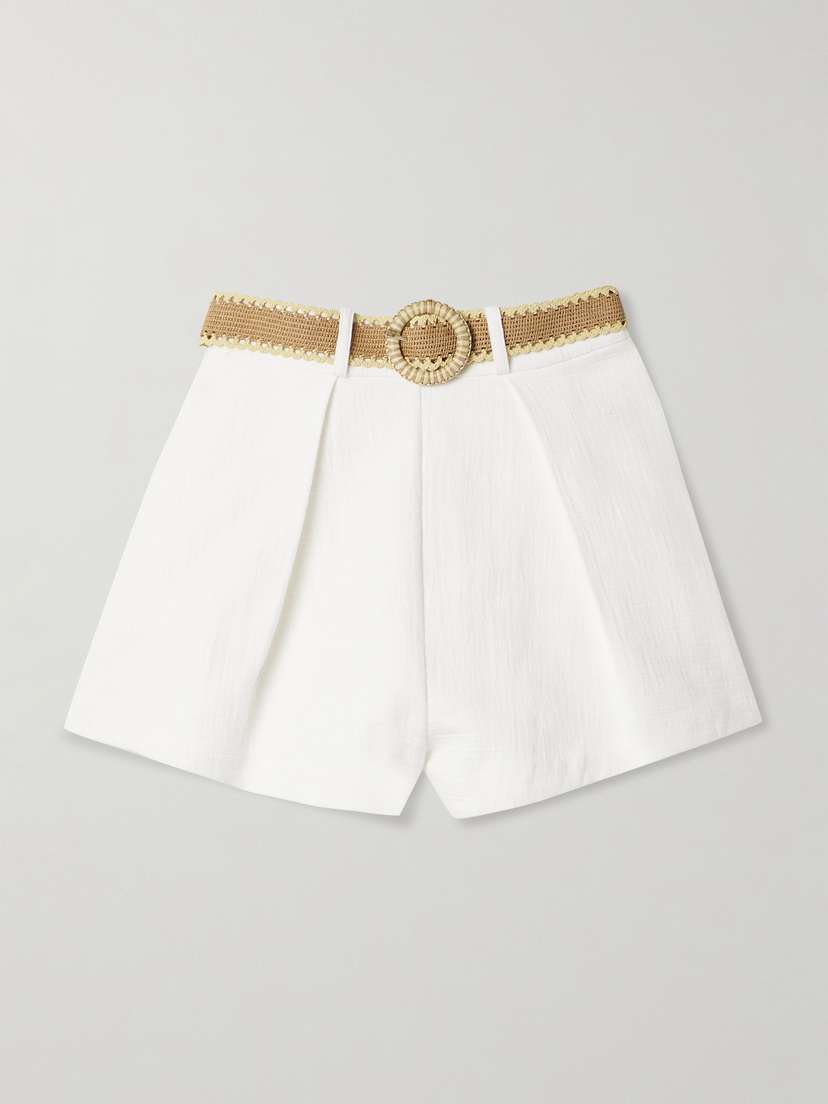 Zimmermann Acacia Belted Pleated Textured-cotton Shorts