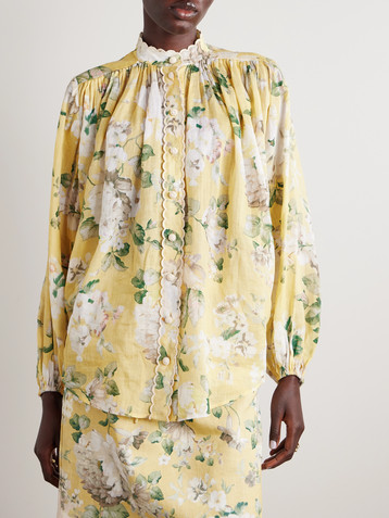 Zimmermann Acacia scalloped floral-print ramie-voile blouse