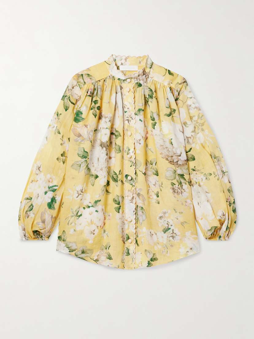 Zimmermann Acacia Scalloped Floral-print Ramie-voile Blouse