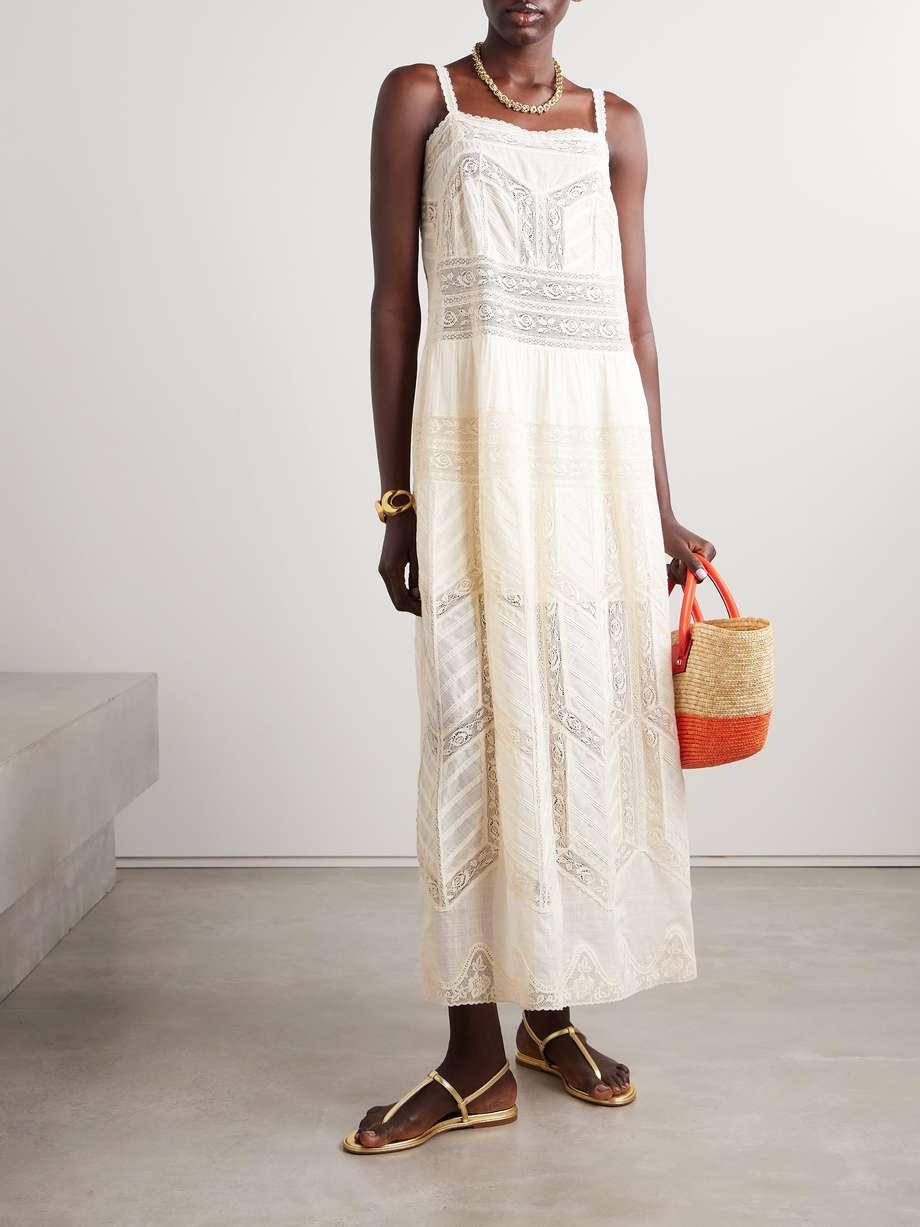 acacia lace-trimmed cotton-voile maxi dress