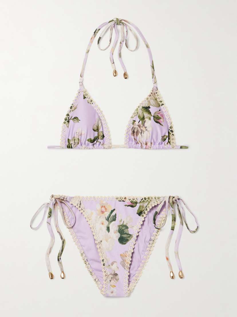 Zimmermann Acacia Crochet-trimmed Floral-print Bikini