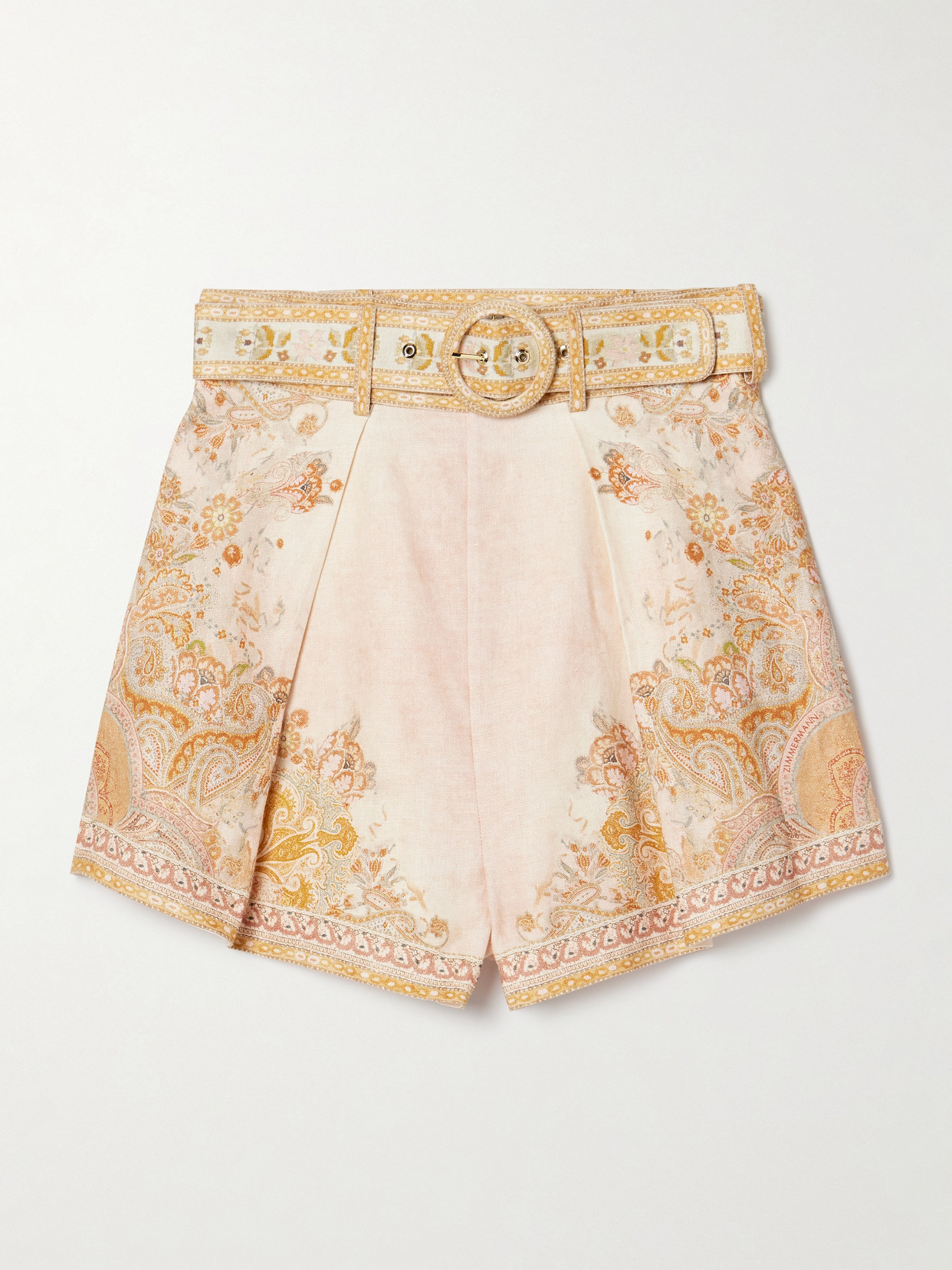Zimmermann - Acacia Belted Pleated Printed Linen Shorts - Neutrals