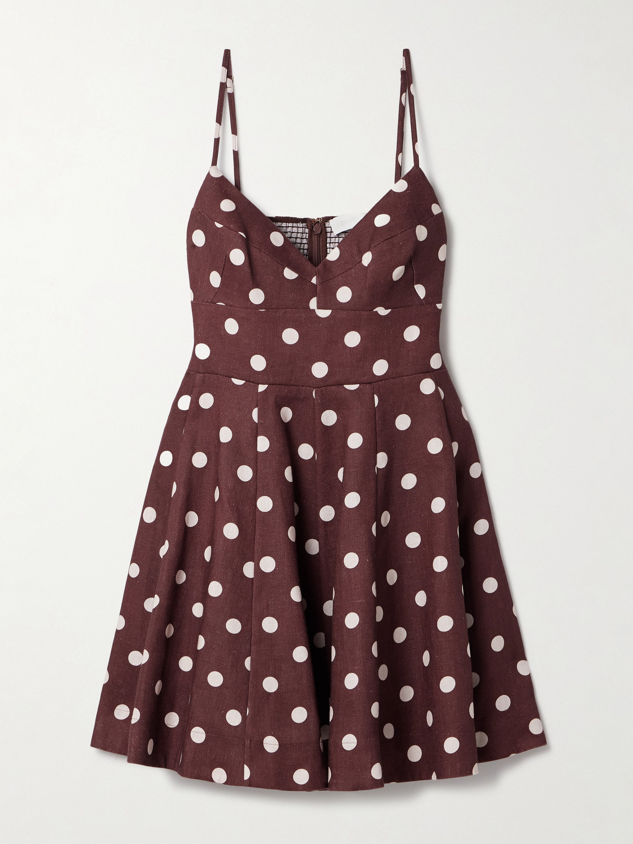 Zimmermann - Acacia Polka-dot Linen Mini Dress - Brown