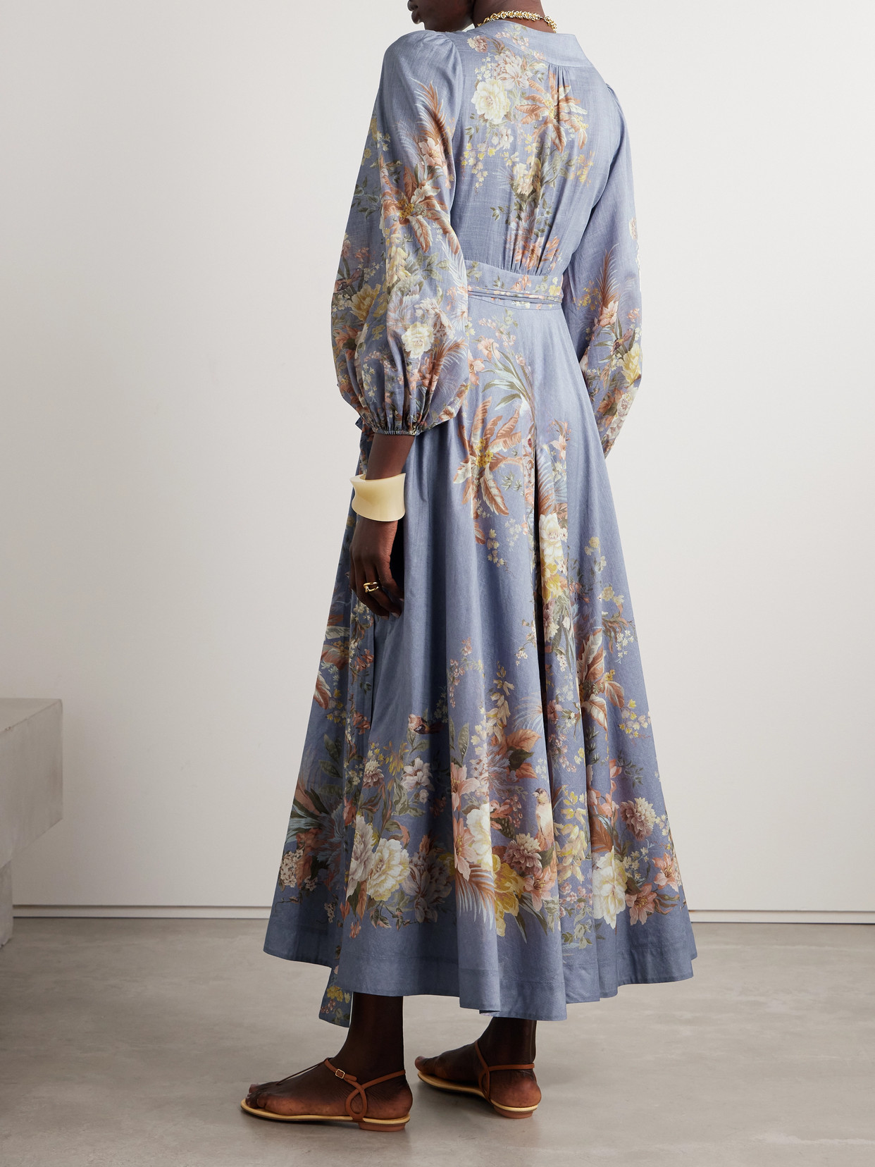 Shop Zimmermann Tallow Floral-print Cotton-voile Midi Wrap Dress In Blue