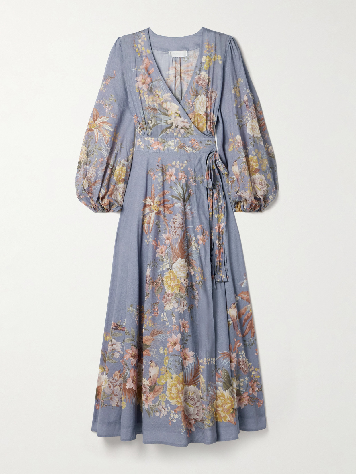 Shop Zimmermann Tallow Floral-print Cotton-voile Midi Wrap Dress In Blue