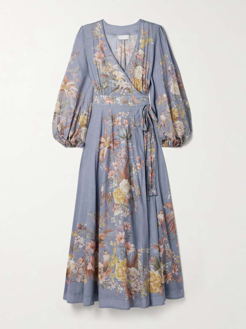 Zimmermann Tallow Floral-print Cotton-voile Midi Wrap Dress
