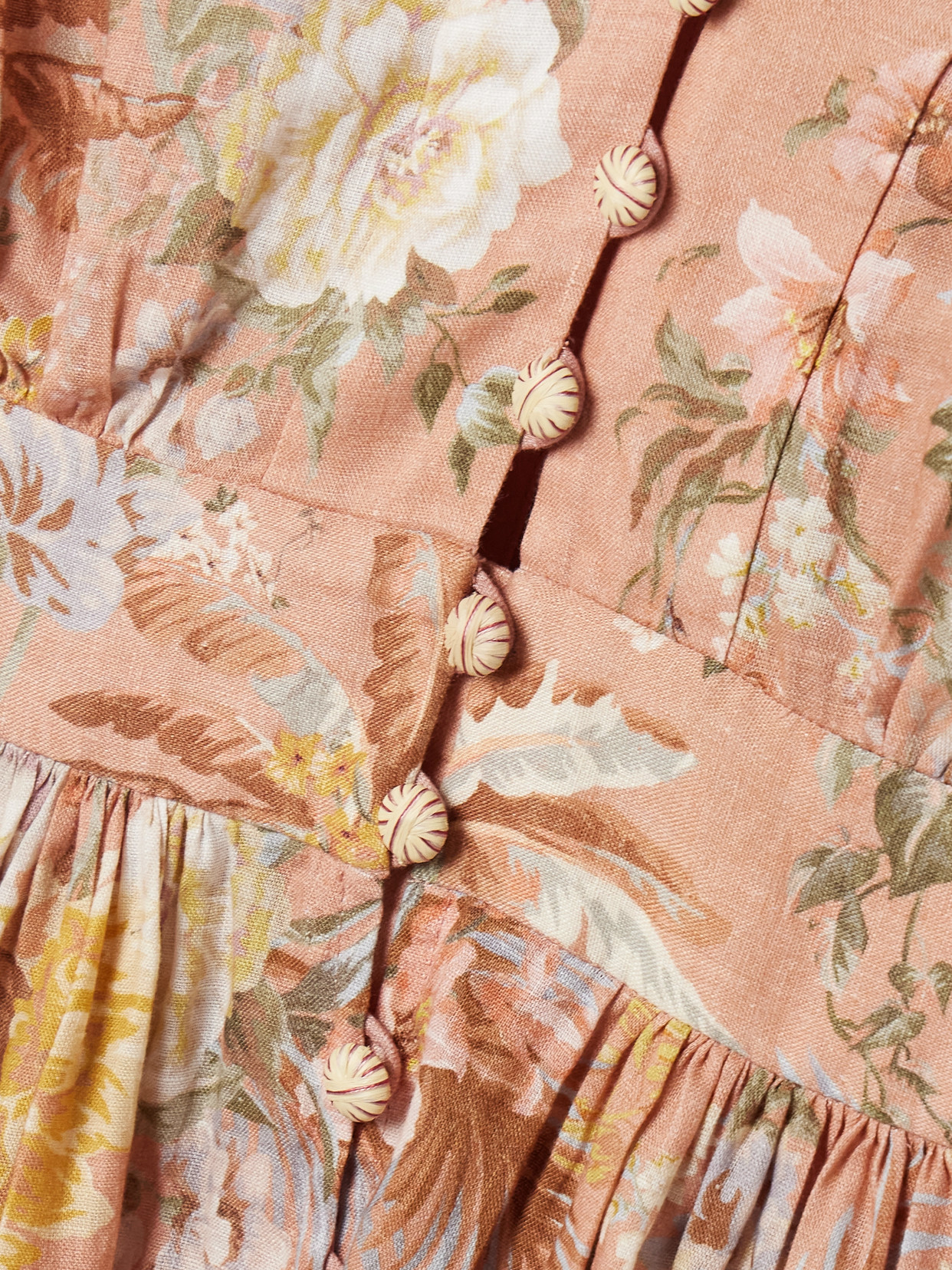 ZIMMERMANN TALLOW PLEATED FLORAL-PRINT LINEN MINI DRESS