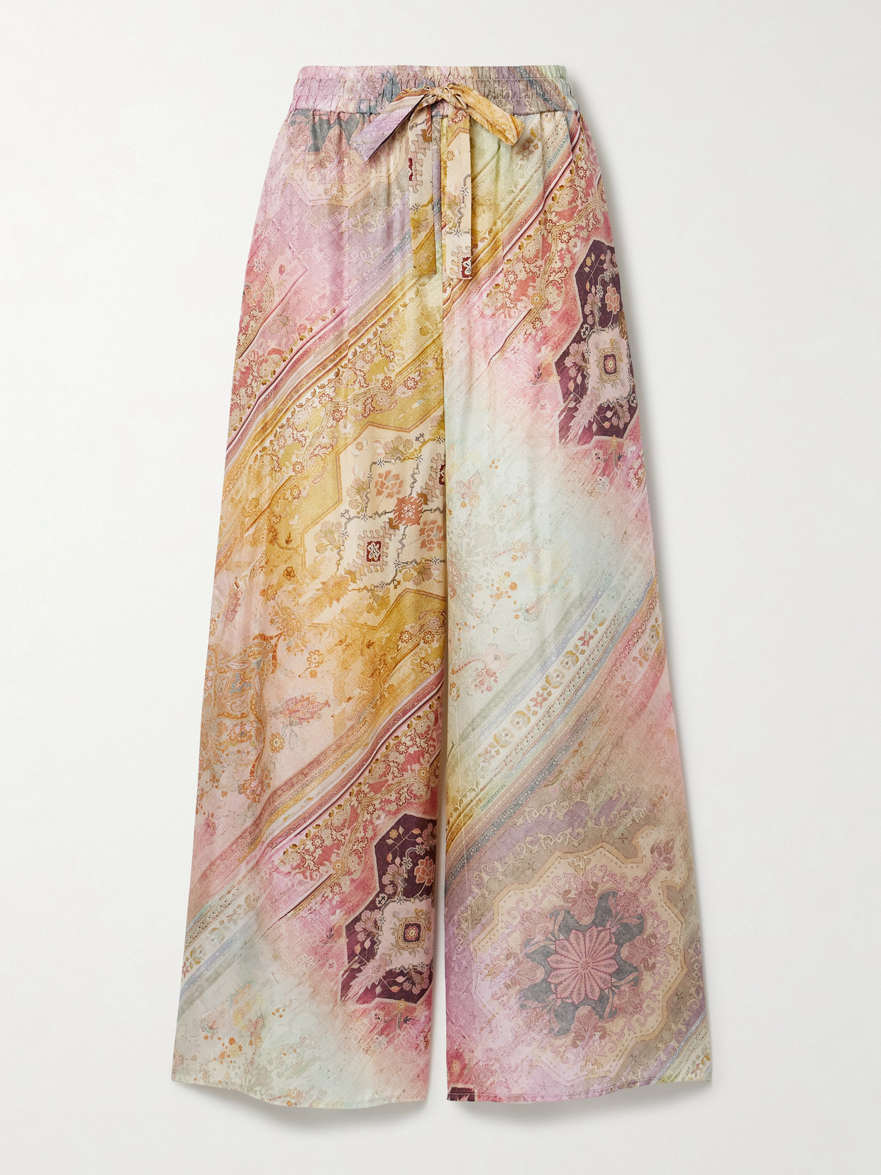Zimmermann Tallow Printed Silk Wide-leg Pants In Multi