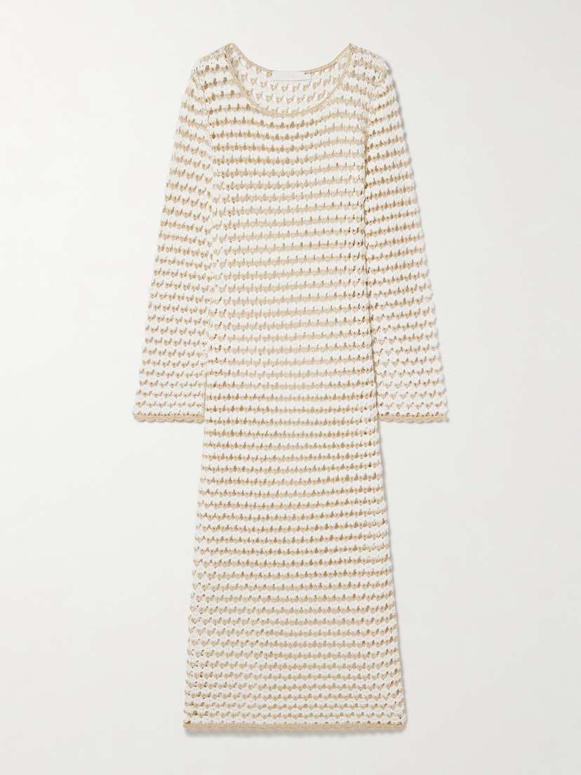 Zimmermann Tallow Metallic Crocheted Cotton-blend Midi Dress