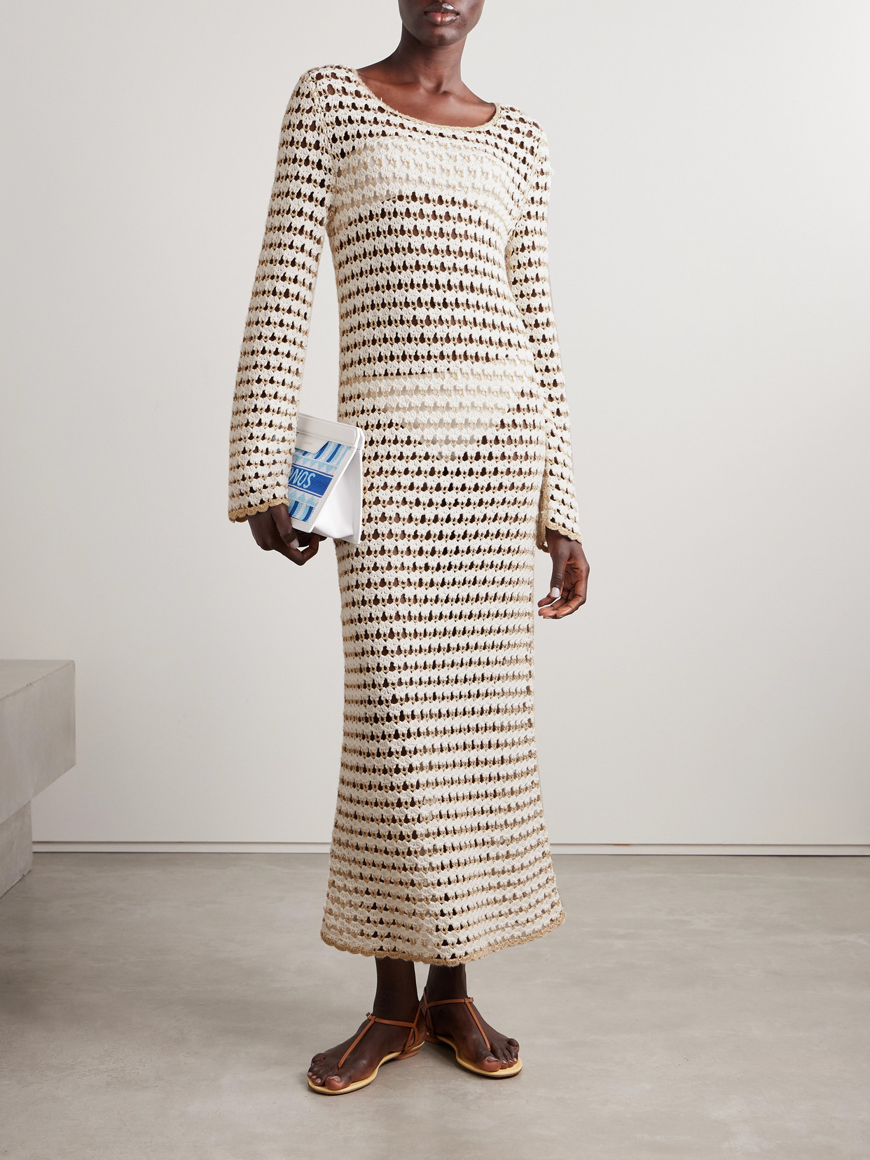 Zimmermann Tallow Metallic Crocheted Cotton-blend Midi Dress In Ivory