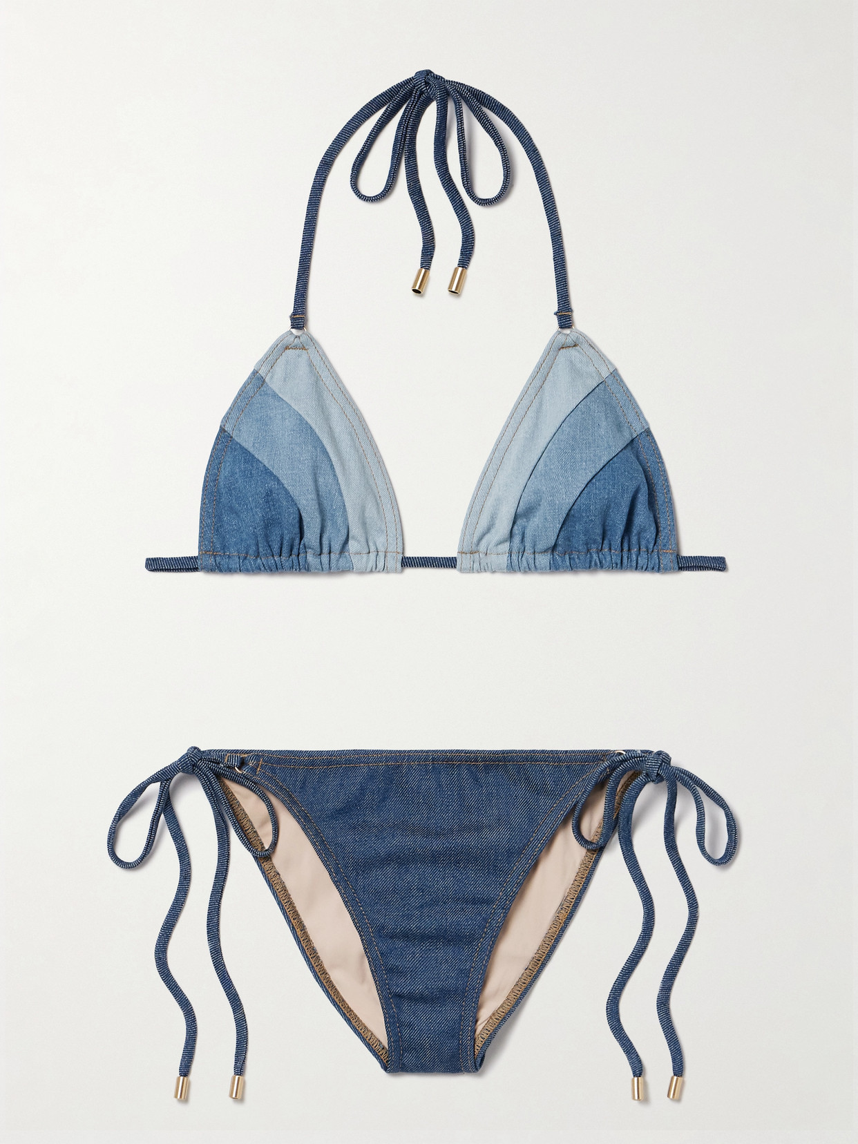 Zimmermann Tallow Denim Triangle Bikini In Blue