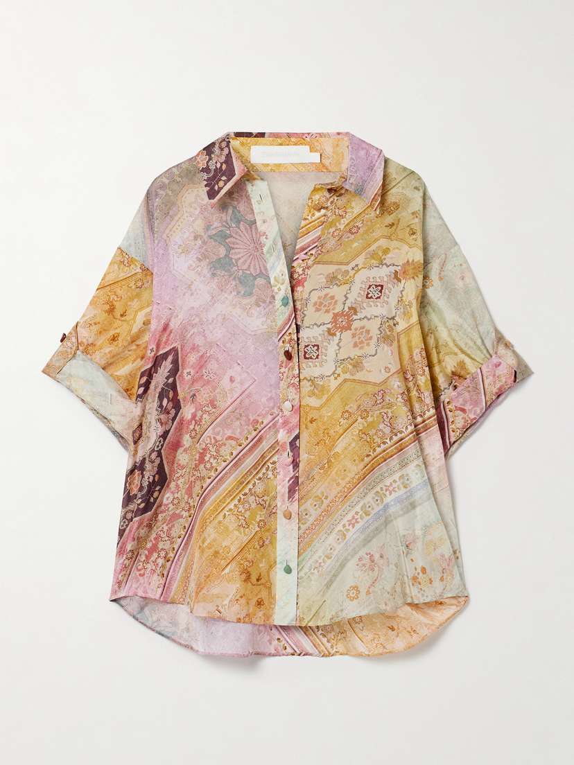Zimmermann Tallow Embellished Printed Silk Shirt