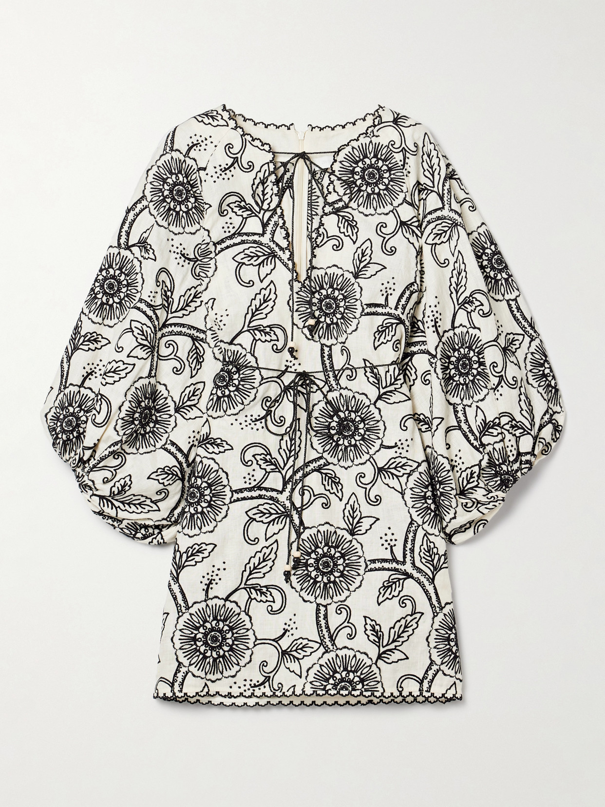 Zimmermann Tallow Belted Embroidered Linen Mini Dress In Neutral