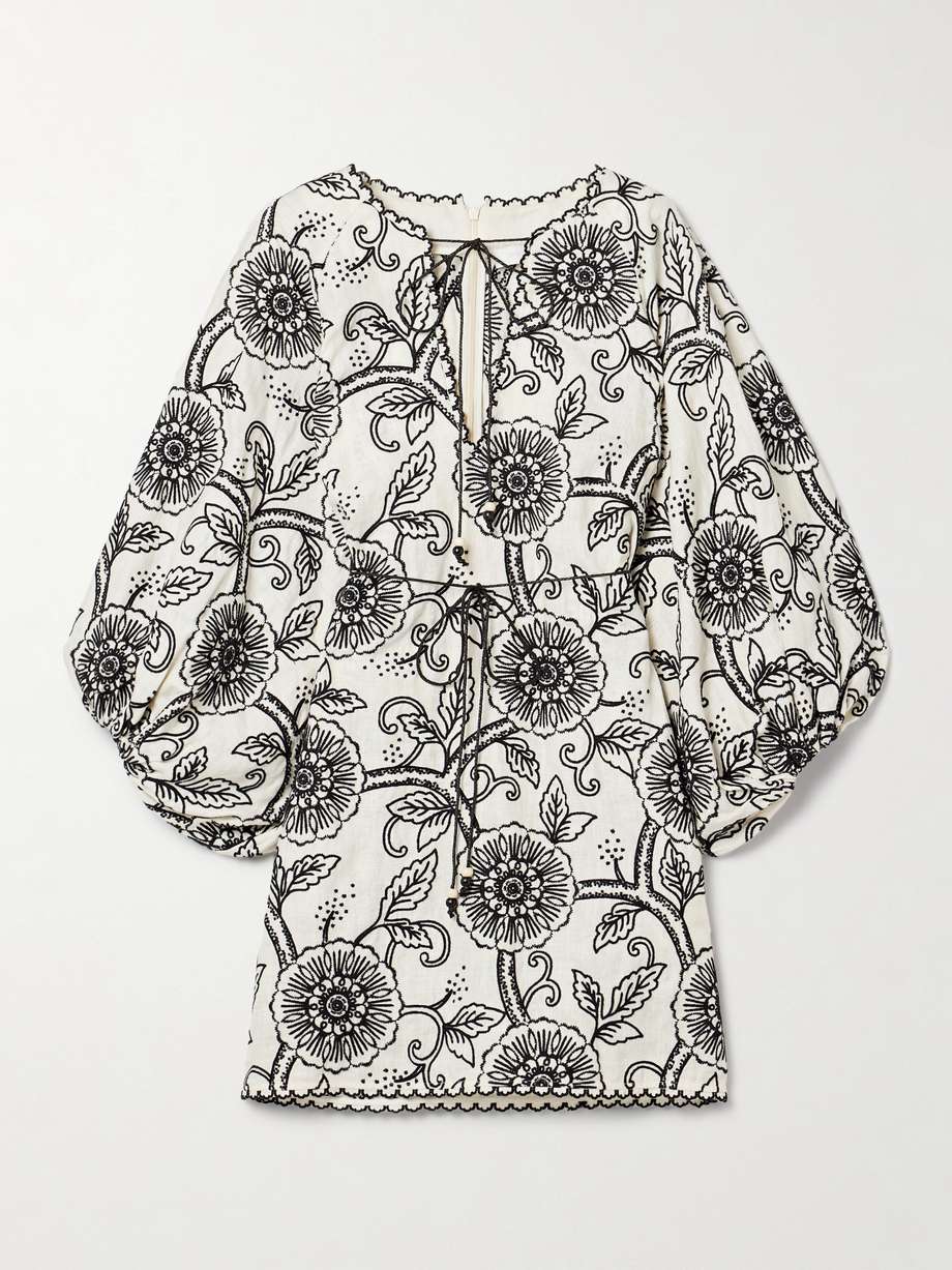 tallow belted embroidered linen mini dress