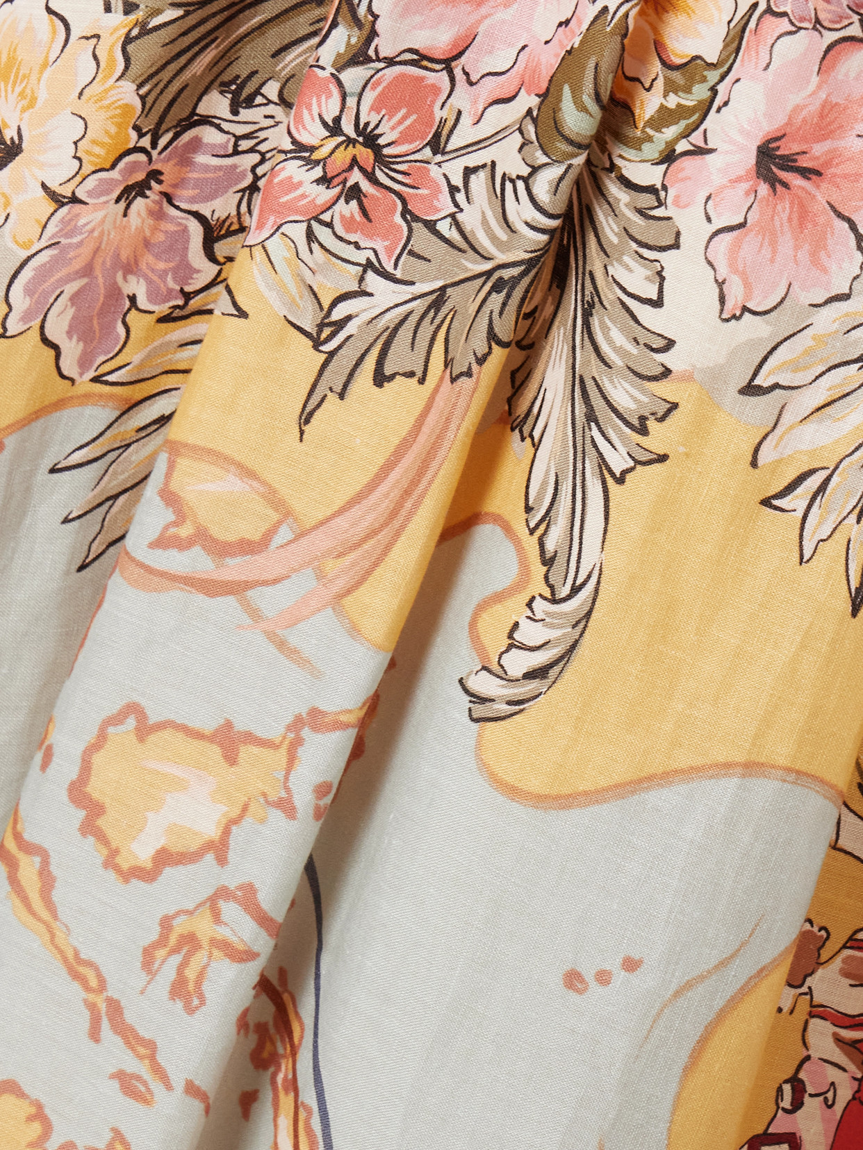 ZIMMERMANN TALLOW PLEATED PRINTED LINEN MIDI DRESS
