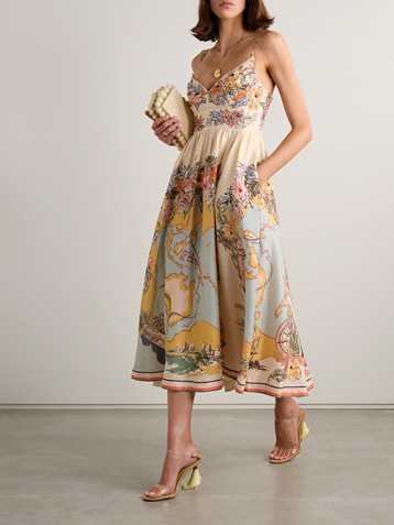 Zimmermann Tallow pleated printed linen midi dress
