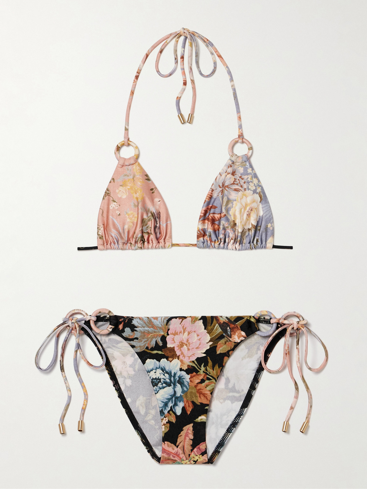 Zimmermann Tallow Embellished Floral-print Bikini In Pink