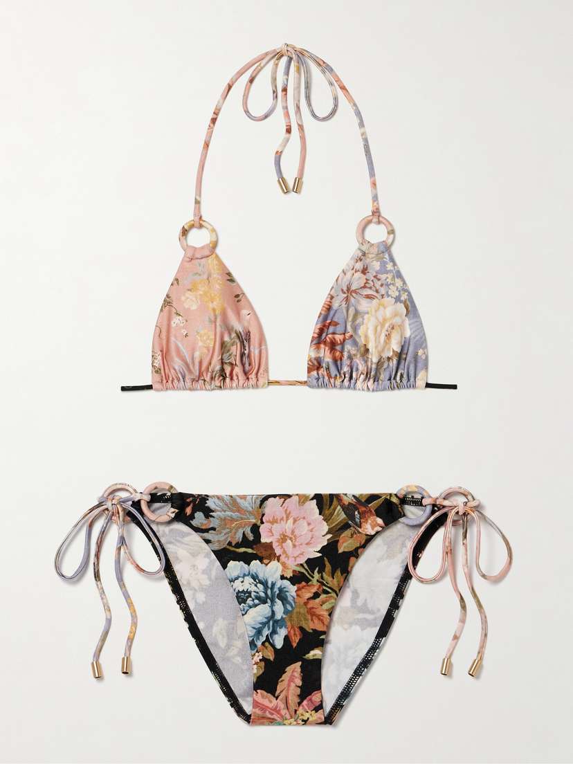 Zimmermann Tallow Embellished Floral-print Bikini