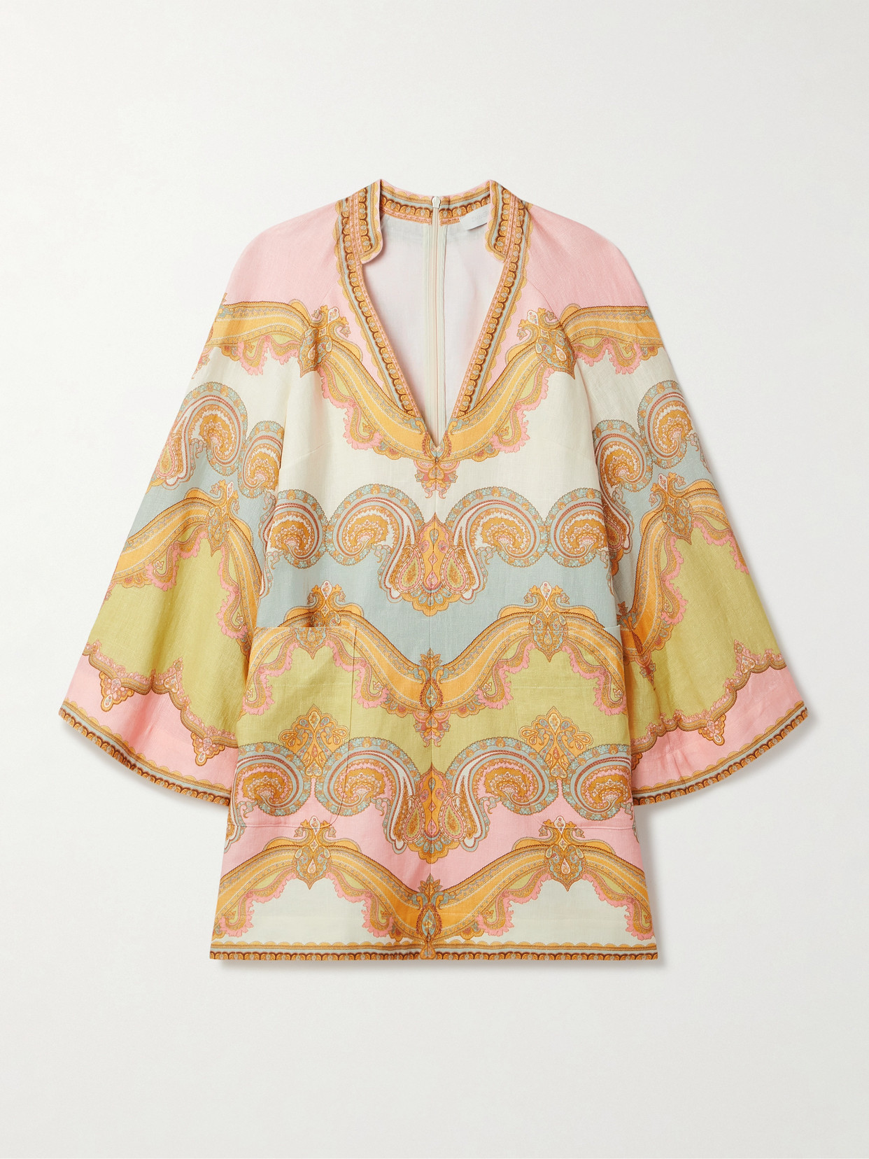 Zimmermann Pastel Paisley Pattern Linen Dress In Gold