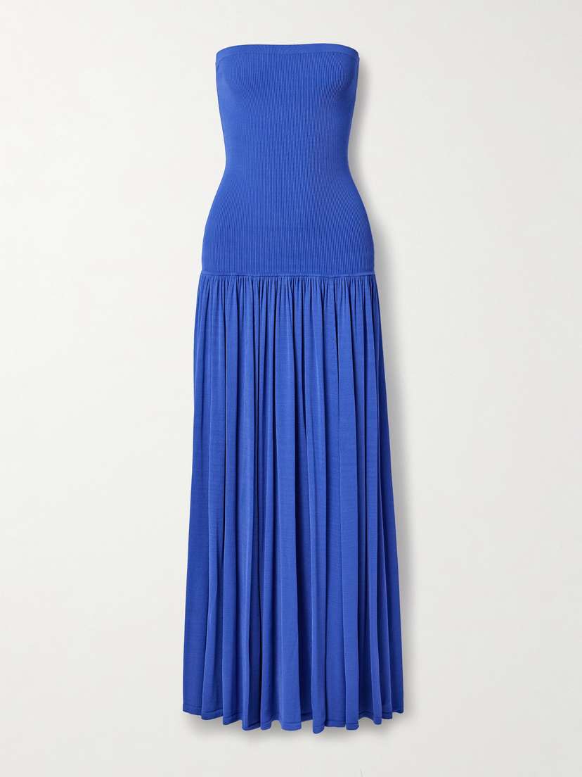 Zimmermann Maxine Strapless Ribbed Gathered Stretch-knit Maxi Dress