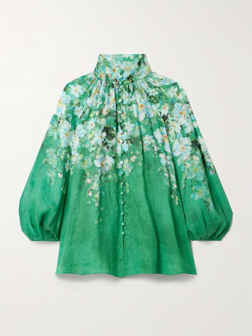 Zimmermann Everley Floral-print Ramie Blouse