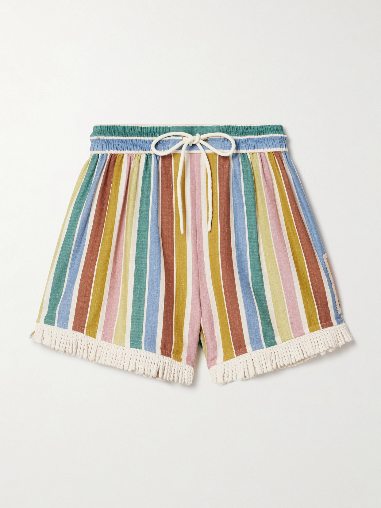 Zimmermann Everley Fringed Striped Cotton-voile Shorts In Multi