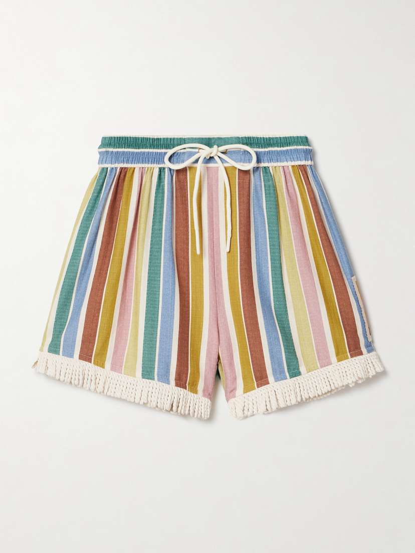 Zimmermann Everley Fringed Striped Cotton-voile Shorts