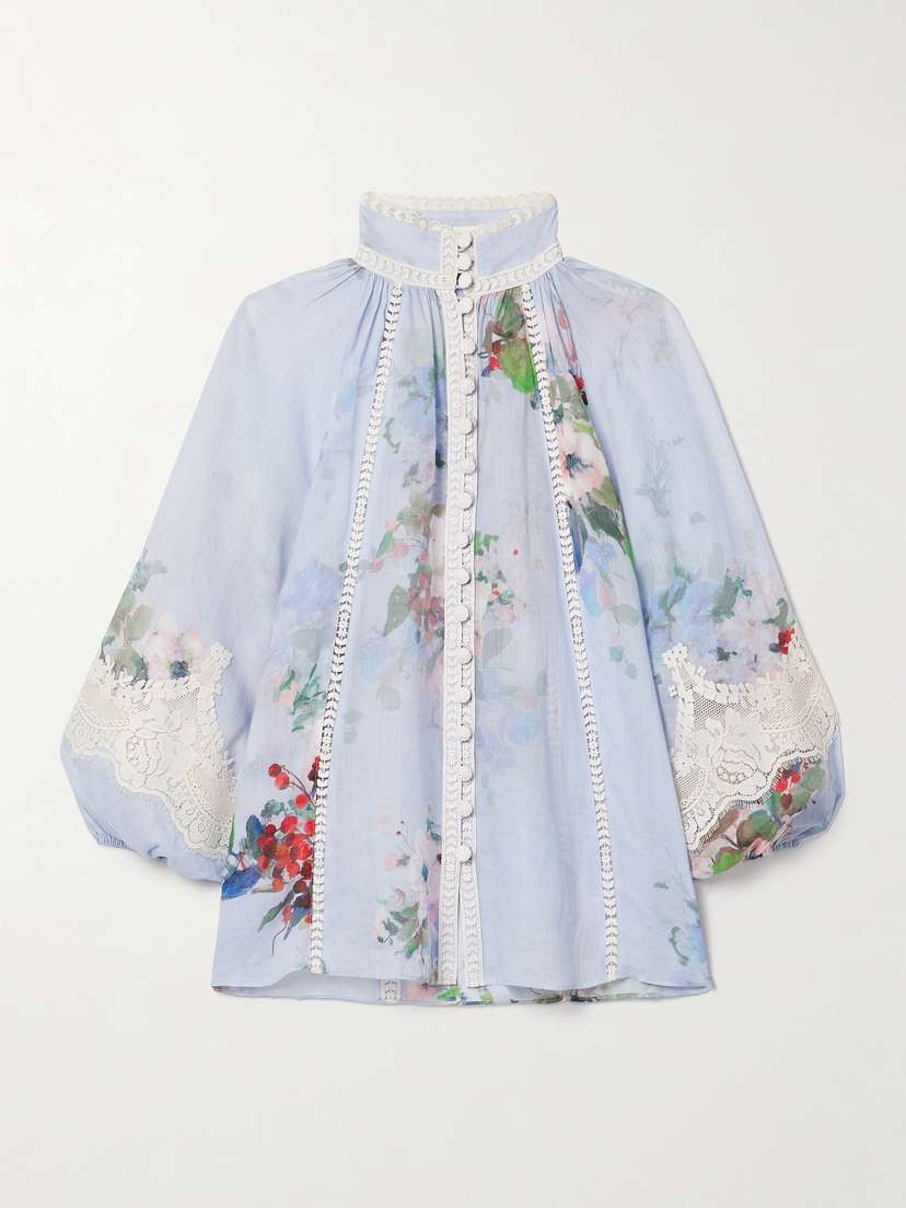 Zimmermann Everley Lace-trimmed Floral-print Ramie Shirt